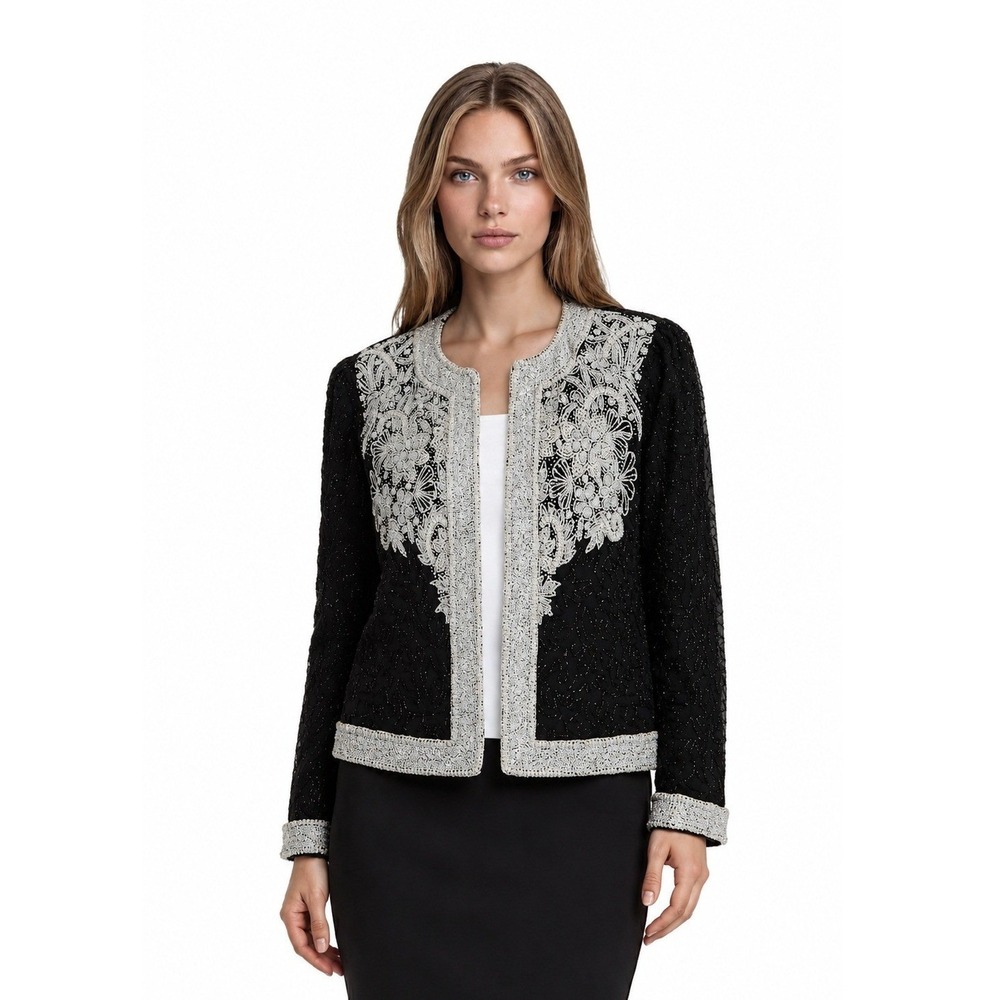 Vintage Silky Nites 100% Silk Beaded Jacket Women's Size Medium Black  70s 80s